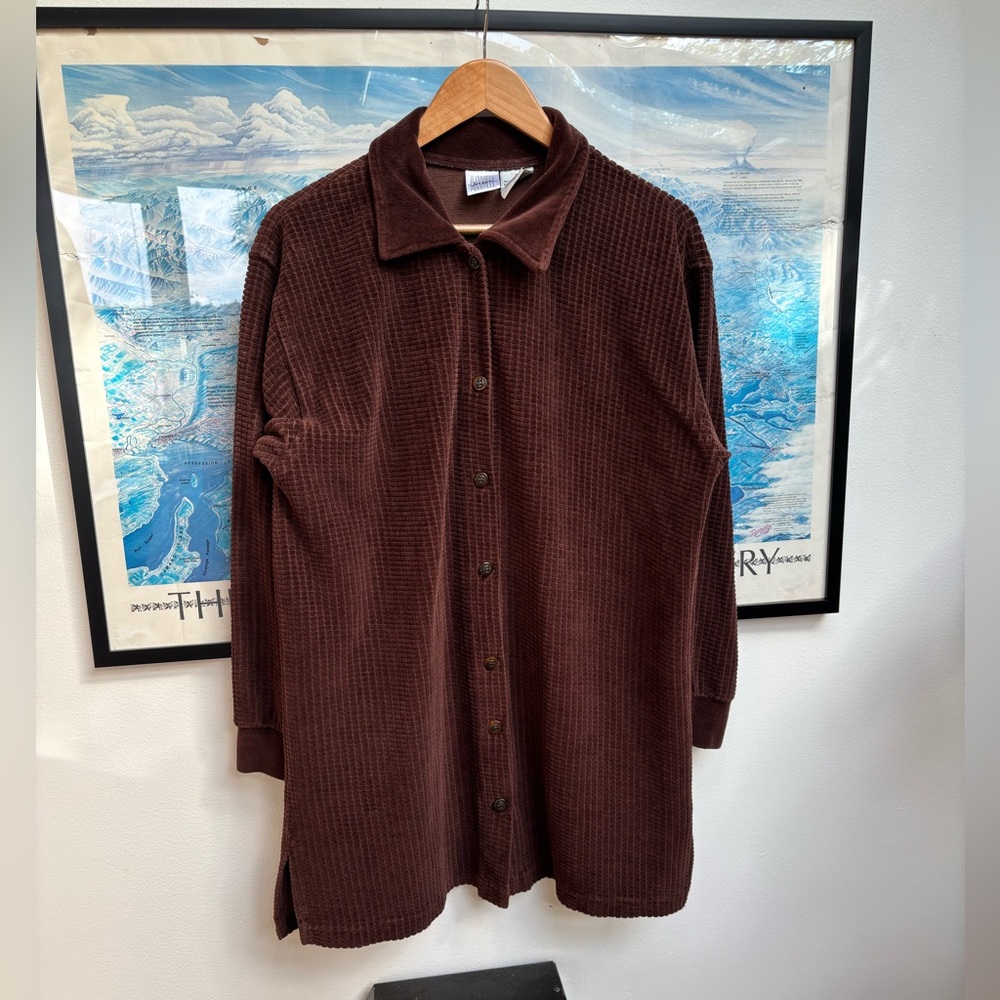 Vintage 70s Jason Maxwell Velour Textured Brown Collared Shirt